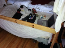 Our bed, after that incredible first night. Oh God.
