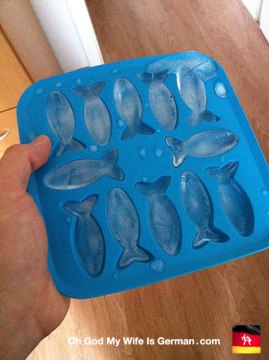fish shaped ice cubes in rubber tray
