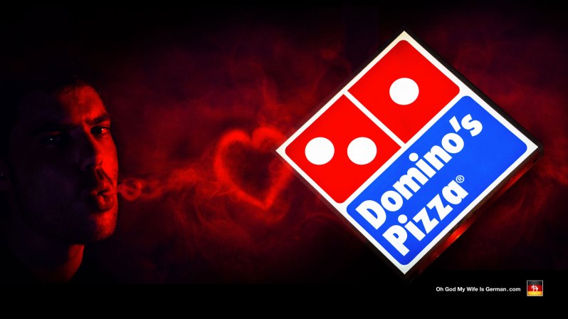 Dominos Pizza Sign and heart smoke ring - I love pizza
